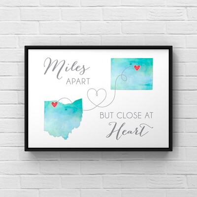 Miles Apart Two State Custom Print, Moving Away Gift, Long Distance Friendship, Personalized Gift For Family and Friends, Going to College - image6